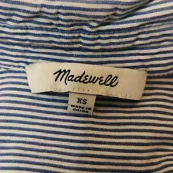MadeWell  Star Embroidered Blouse size xs blue stripped w yellow ⭐️ - Picture 8 of 9